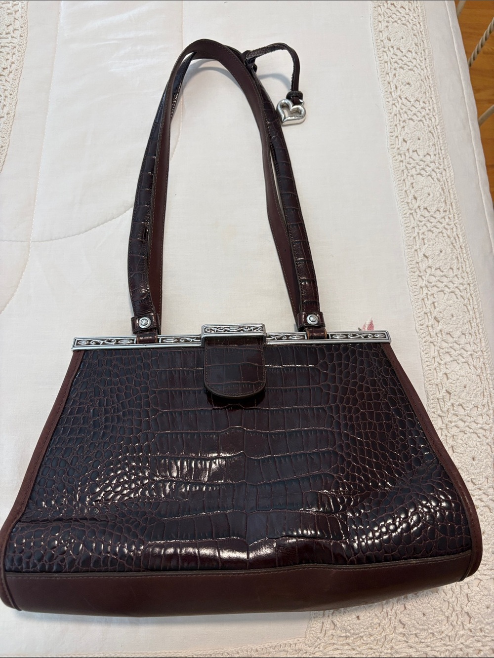 Brighton Dark Brown Croc-Embossed Shoulder Bag